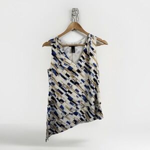 White House Black Market Asymmetrical Ruffle Sleeveless Silk‎ Blouse Size S